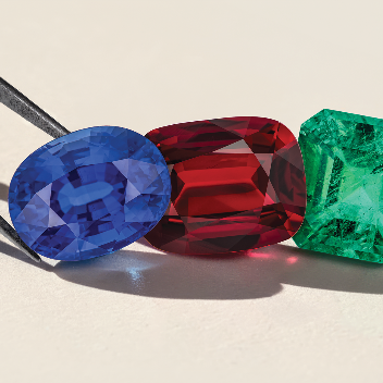 Blue sapphire, red ruby and green emerald gemstones